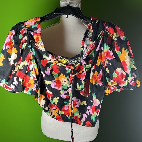 Circus NY by Sam Edelman Baeley Floral Print Short Puff Sleeve Top Size L - Picture 3 of 4